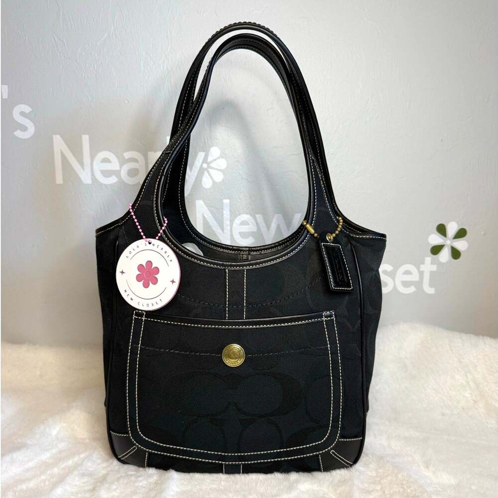 y2k COACH Black Signature 2007 Legacy Ergo Hobo Shoulder Bag